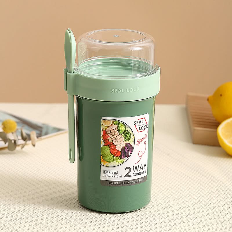 Double-Layer Yogurt & Salad Cup – Portable Breakfast Container with Fork