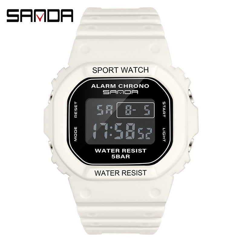 Sanda Unisex Square Digital Sports Watch – Waterproof, Luminous Electronic Watch