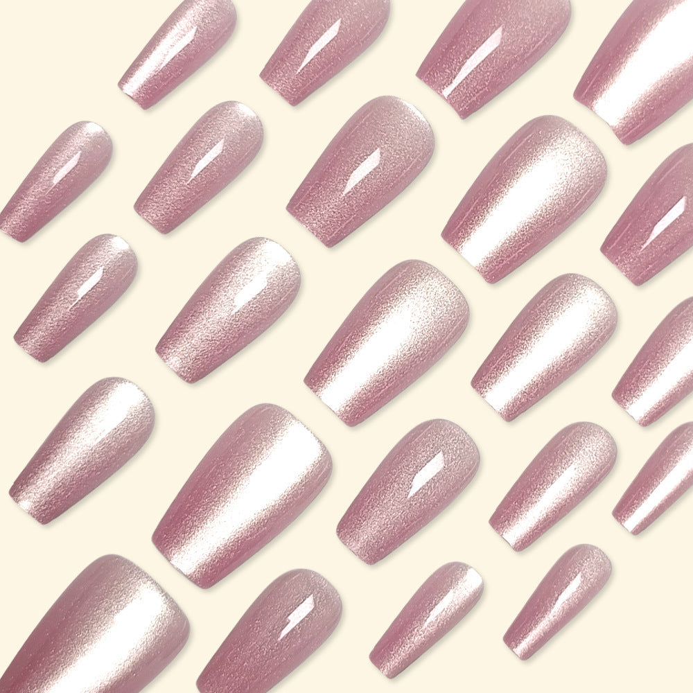 Cat Eye Gradient Press-On Nails – Medium Square Nude Pink Acrylic Glue-On Set