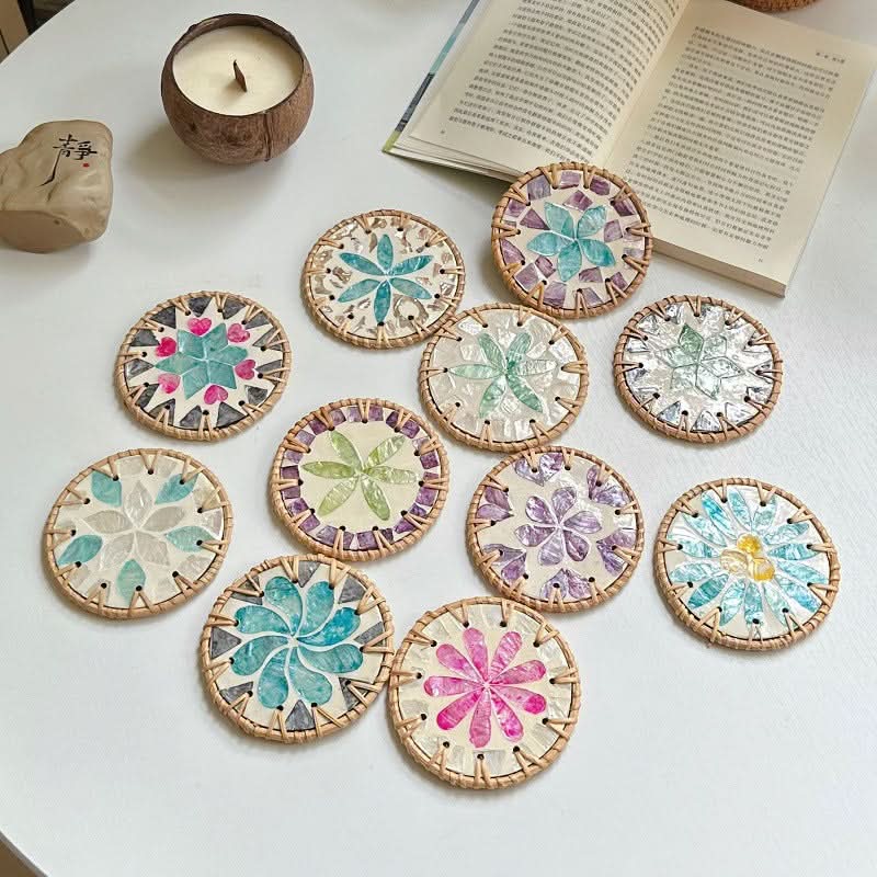 Colorful Vietnamese Rattan Woven Shell coasters