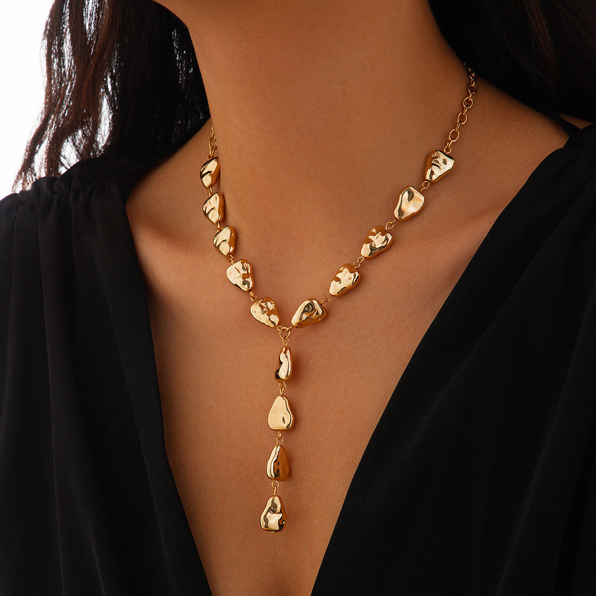 Molten Heart Y-Drop Necklace – Statement Clavicle Chain Jewelry