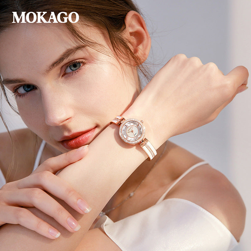 MOKAGO Women’s Quartz Watch – Diamond Jewelry Bracelet, Waterproof Luxury Watch