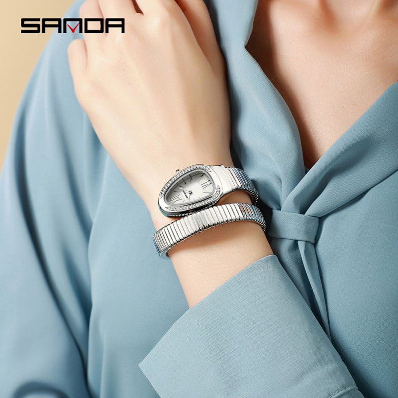 Sanda Women’s Quartz Watch – Snake-Shaped Teardrop Dial with Diamond Accents Timepiece