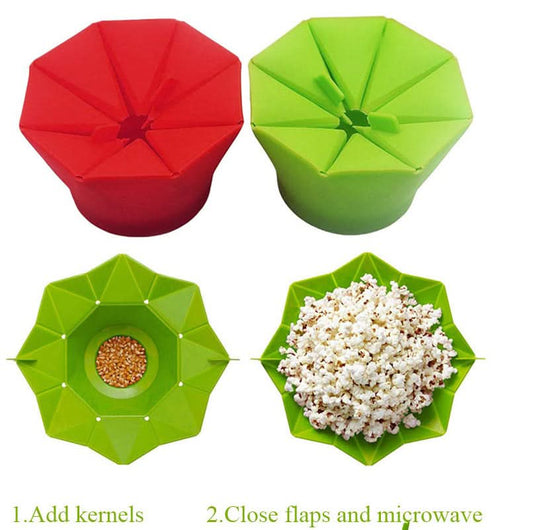 Foldable Silicone Popcorn Bowl with Handle – Microwave Safe, Heat-Resistant