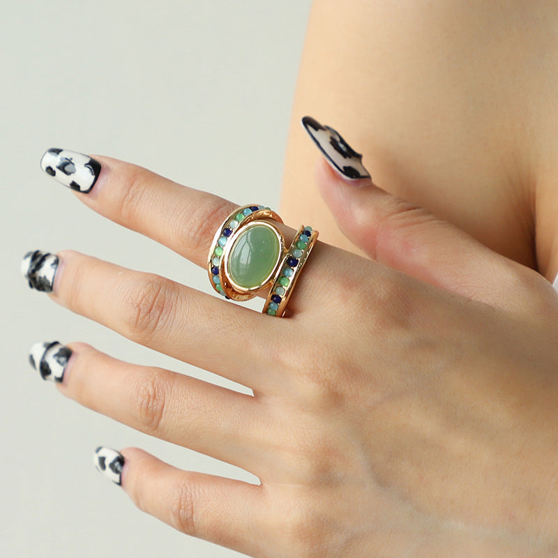 Vintage Turquoise Tiger Eye Ring – Antique Oval Gem Statement Ring for Women