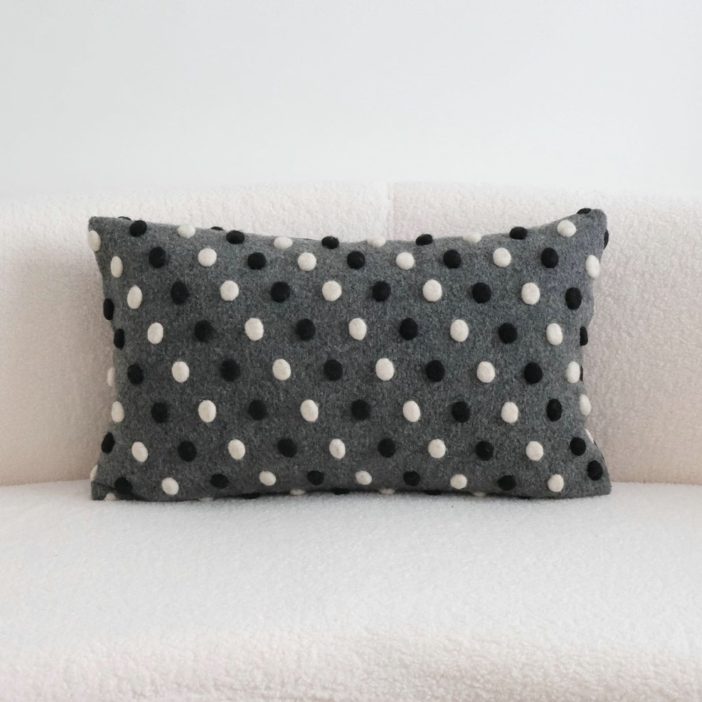 3D Black and White Polka Dot Wool Pillow - Decorative Sofa Cushion
