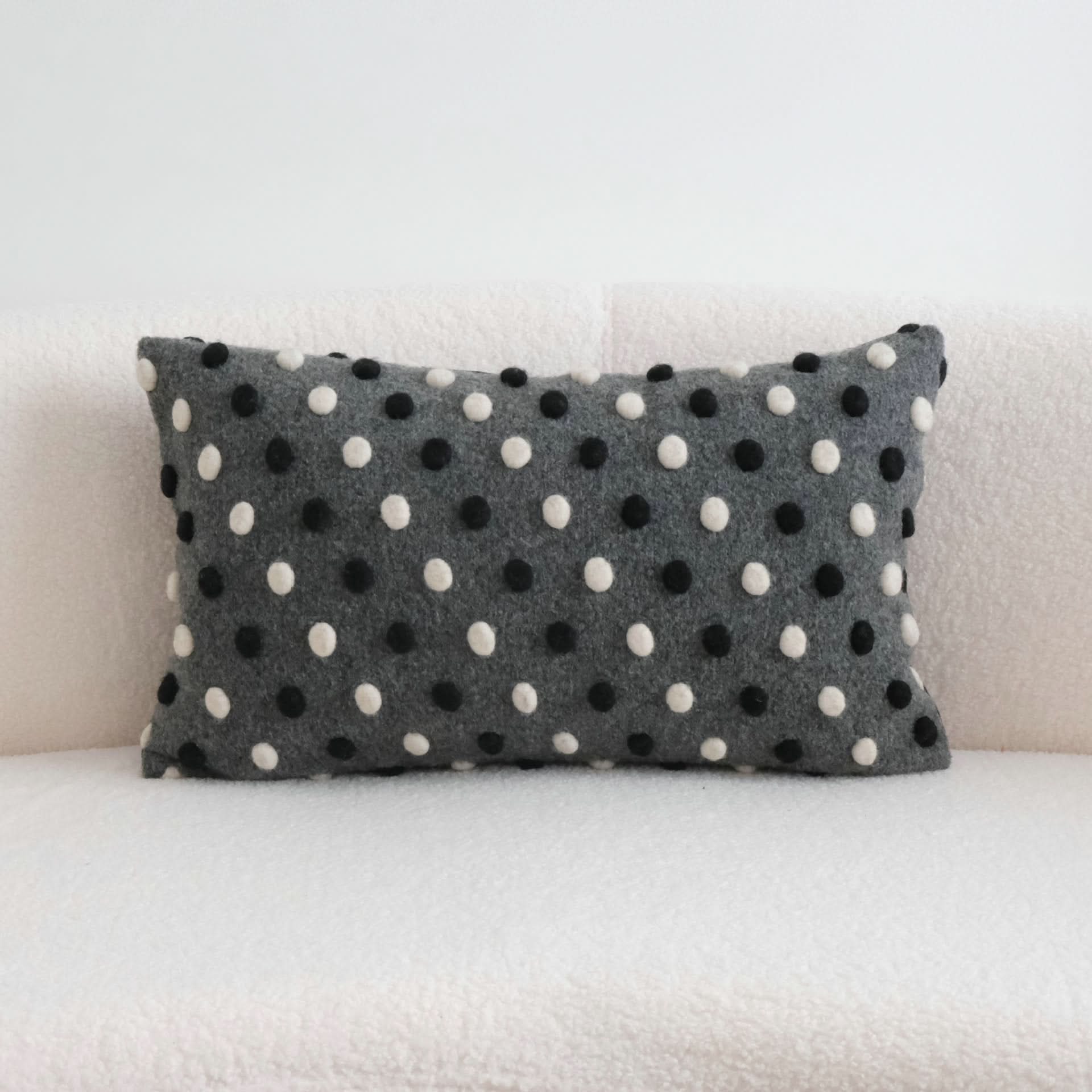 3D Black and White Polka Dot Wool Pillow - Decorative Sofa Cushion