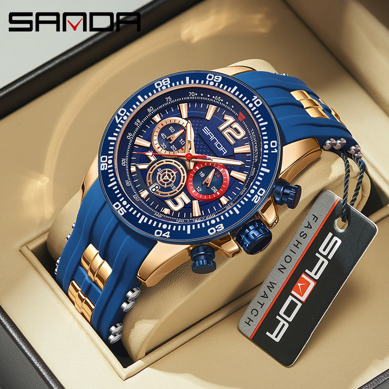 Sanda Men’s Silicone Quartz Watch – Chronograph, 30M Waterproof Business Analog Watch