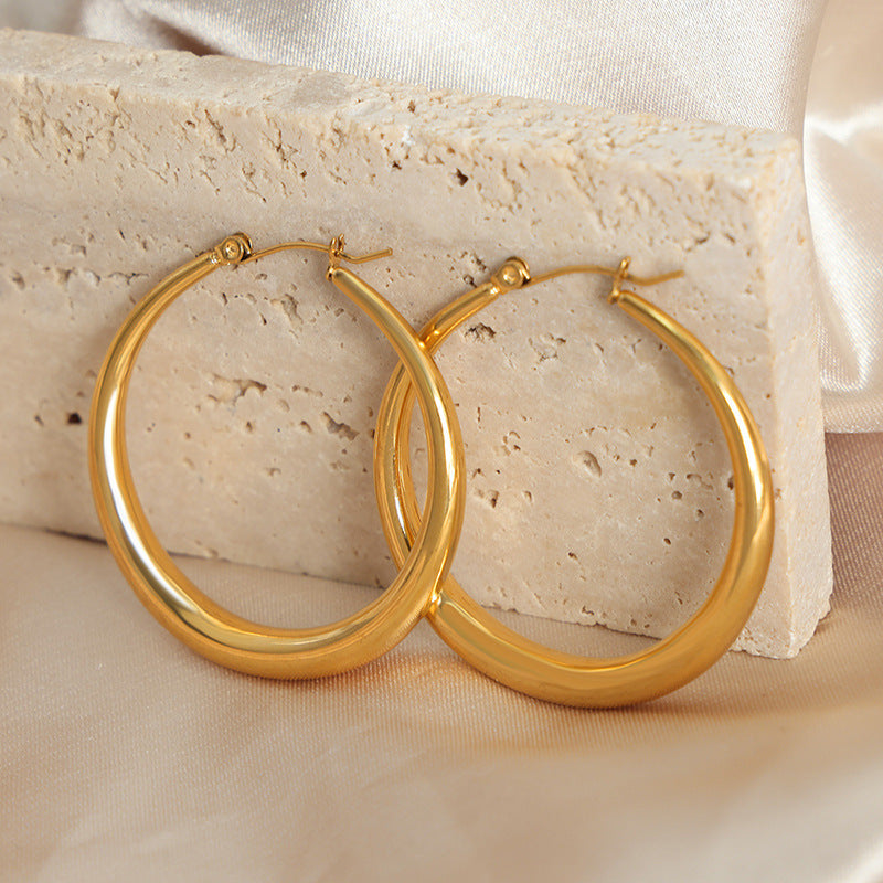 Gold-Tone Large Hoop Earrings for Women – Titanium Steel Statement Jewelry