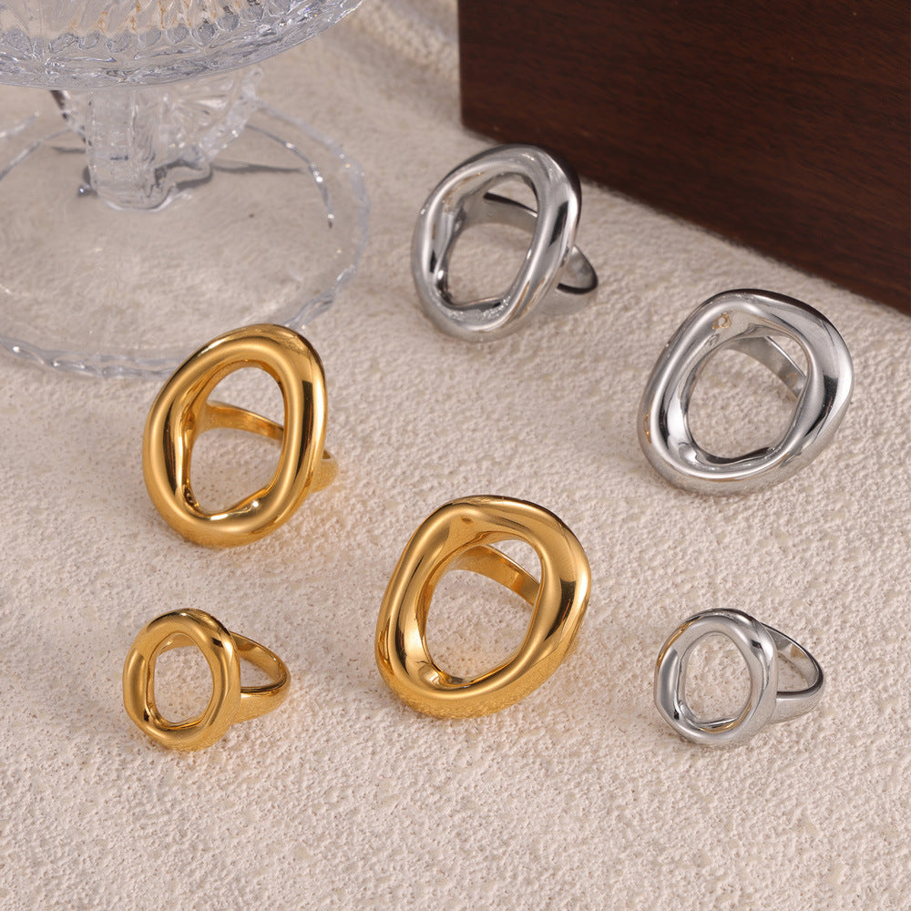 Gold & Silver Titanium Steel Abstract Loop Ring – Modern Minimal Women’s Jewelry