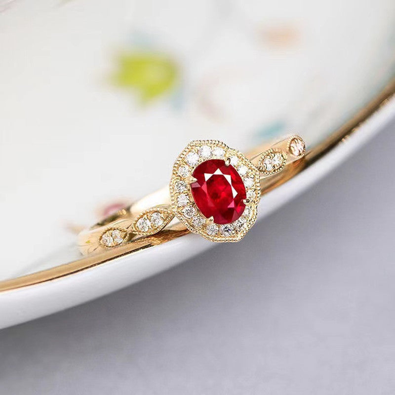Vintage Ruby Adjustable Ring for Women – Elegant Oval Red Gem Statement Jewelry