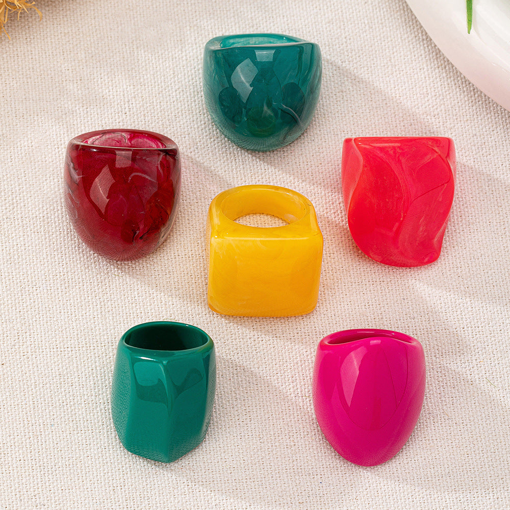 Colorful Acrylic Ring Set – Trendy Geometric Stackable Rings for Women
