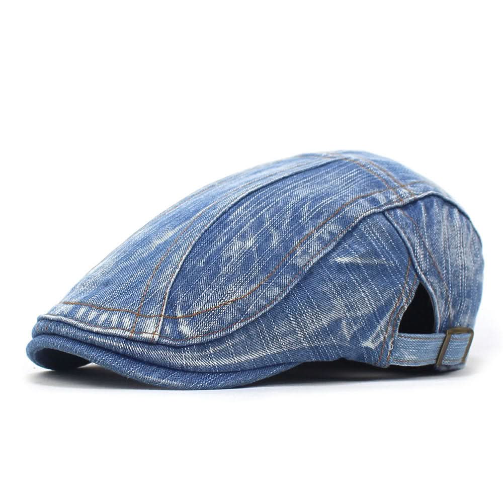 Washed Denim Beret Hat – Unisex Cotton Curved Brim Cap