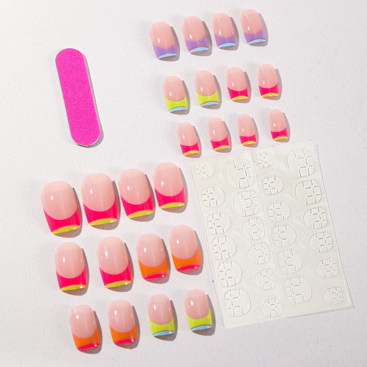 Rainbow French Colorful Tip Press-On Nails – Short Square Fake Nails