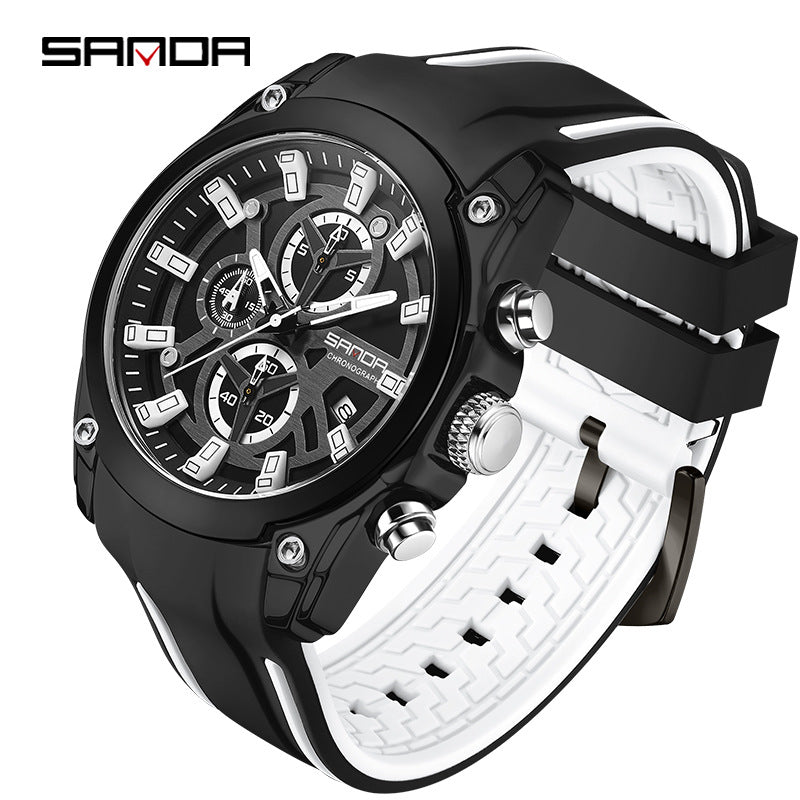 SANDA Luminous Men’s Quartz Watch – Waterproof Silicone Strap with Calendar