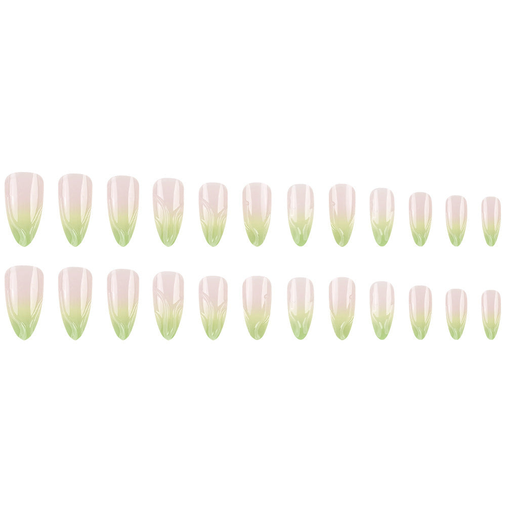 Green Gradient Stiletto Press-On Nails – Green Acrylic Tips with Glossy Ombre Design