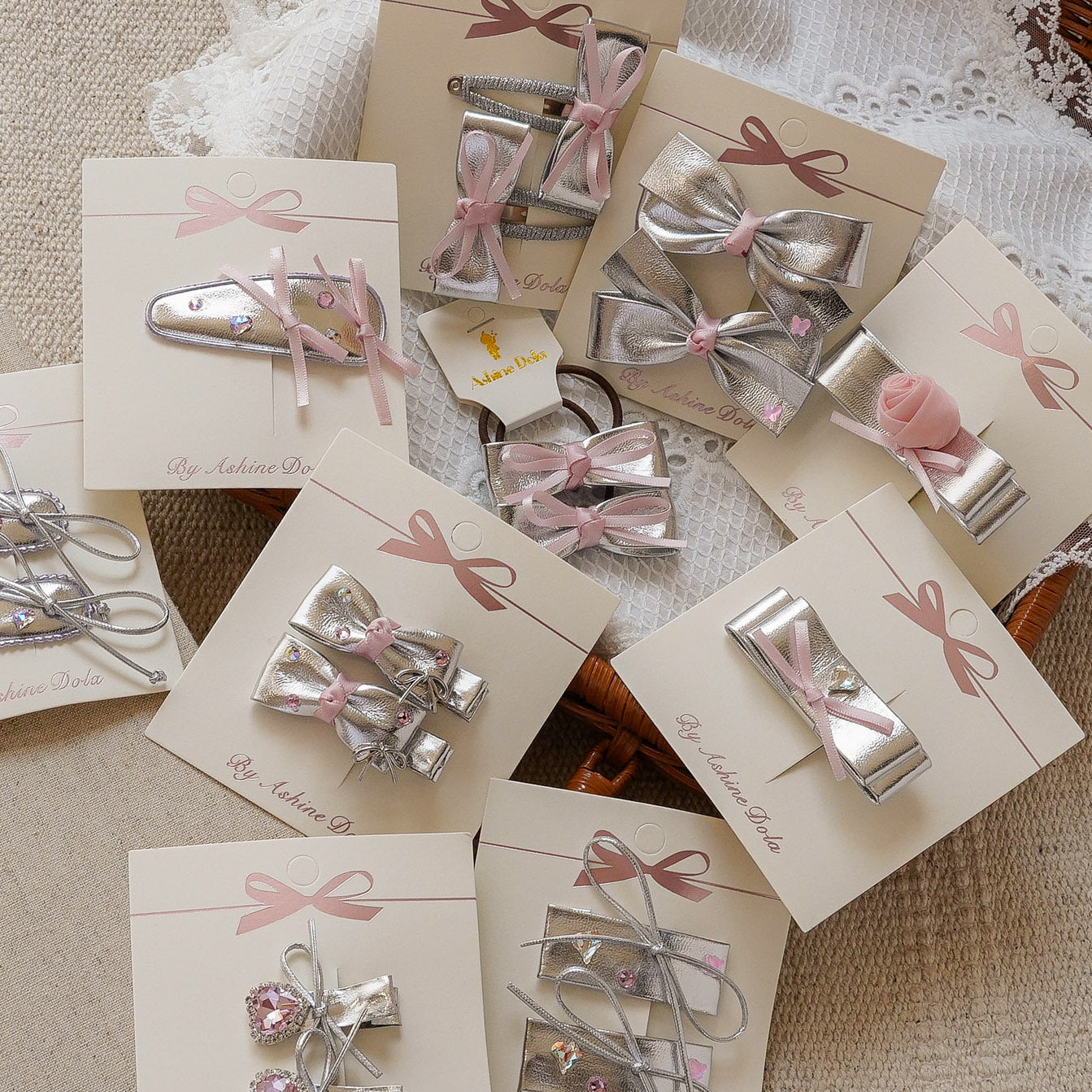Silver & Pink Bow Hair Clips for Girls – Shiny Leather Baby Hairpins (2-piece)