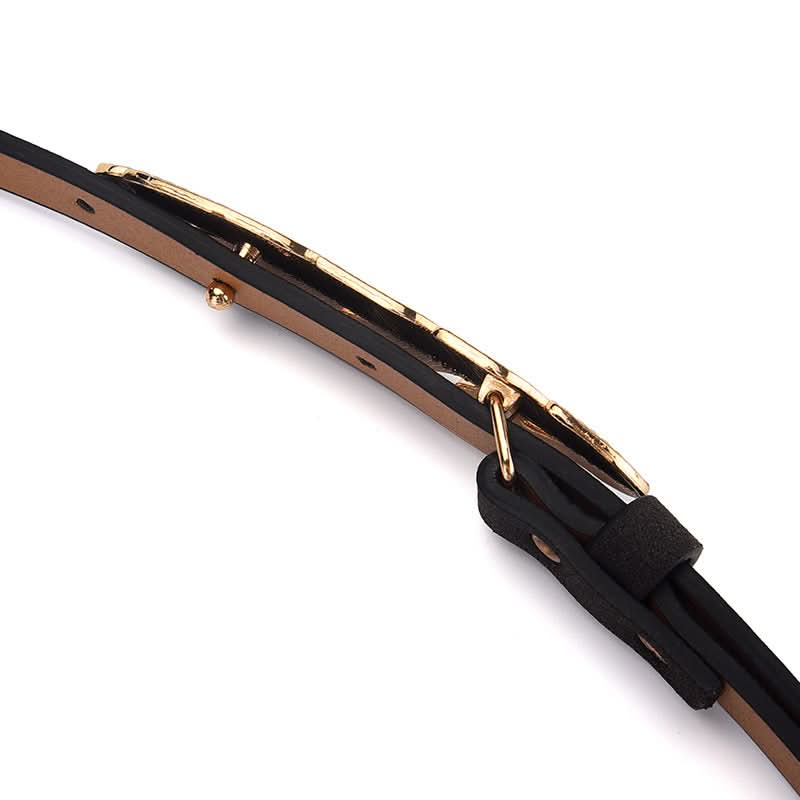 Thin PU Leather Belt with Flower Buckle