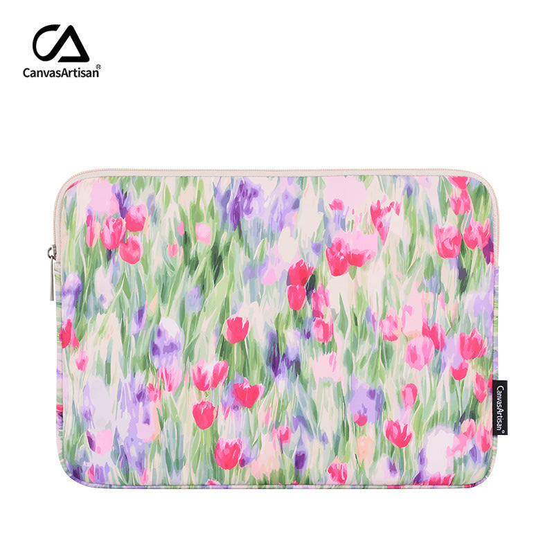 Tulip Printed Waterproof Laptop Sleeve – Shock-Resistant Floral Case for 11–15" Devices