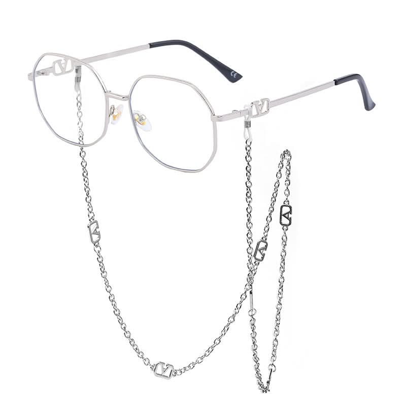 Trendy Women’s Sunglasses with Chain – Stylish Full-Frame Polygonal Shades