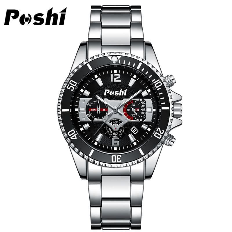 Men’s Stainless Steel Quartz Watch – Luminous Dial, Calendar