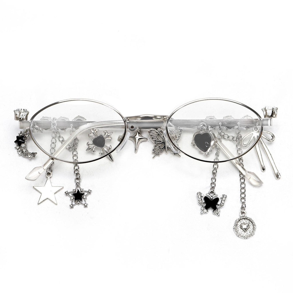 Star Diamond Oval Glasses for Women – Anti-Blue Light Fashion Eyewear with Chain