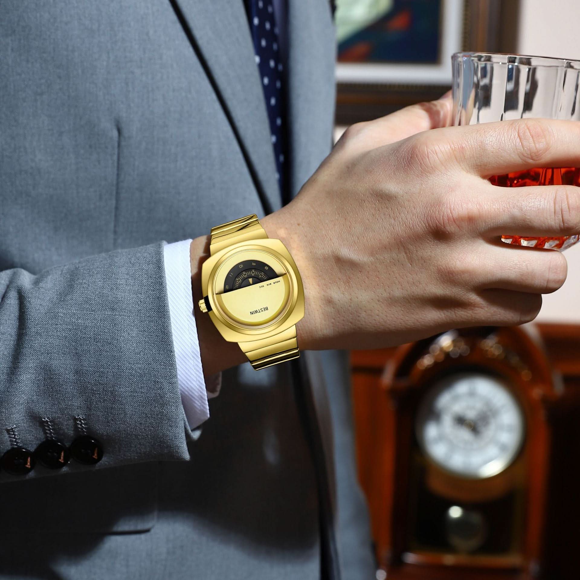 Men’s Oval Quartz Watch – Modern Business Style, Half-Open Dial