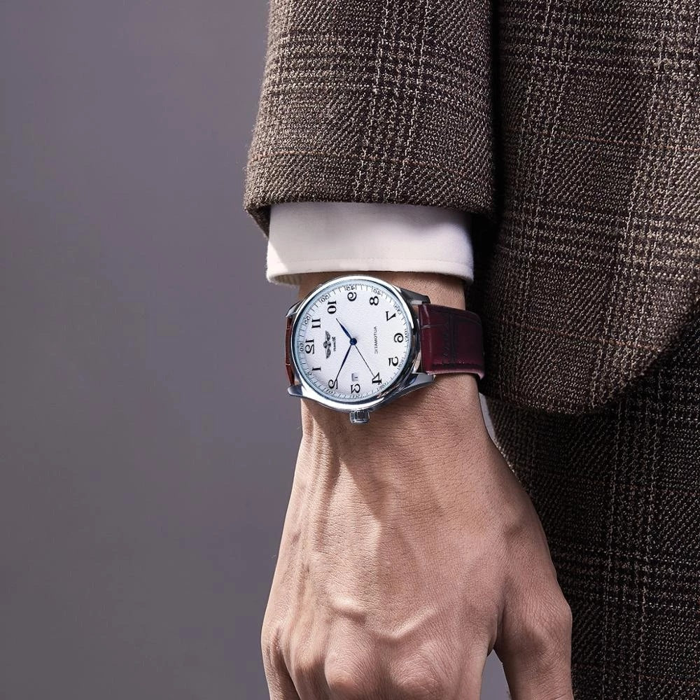 T-Winner Men’s Automatic Mechanical Watch – Business Leather Strap with Calendar