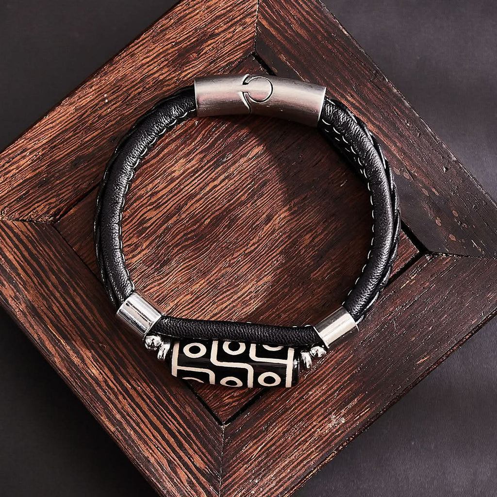 Tibetan Nine-Eye Dzi Bracelet – Braided Leather Unisex Bracelet