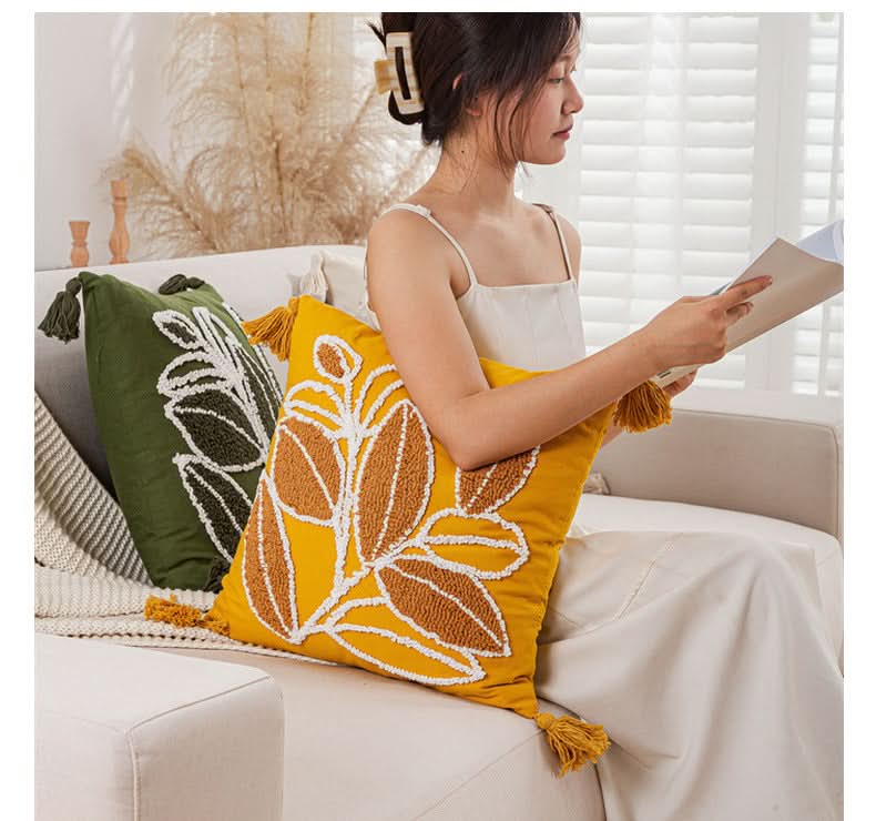 Nordic Red Leaf Velvet Pillow Cover