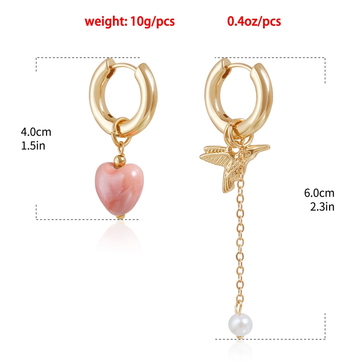 Retro Heart Drop Earrings – Asymmetrical Fashion Jewelry for Women