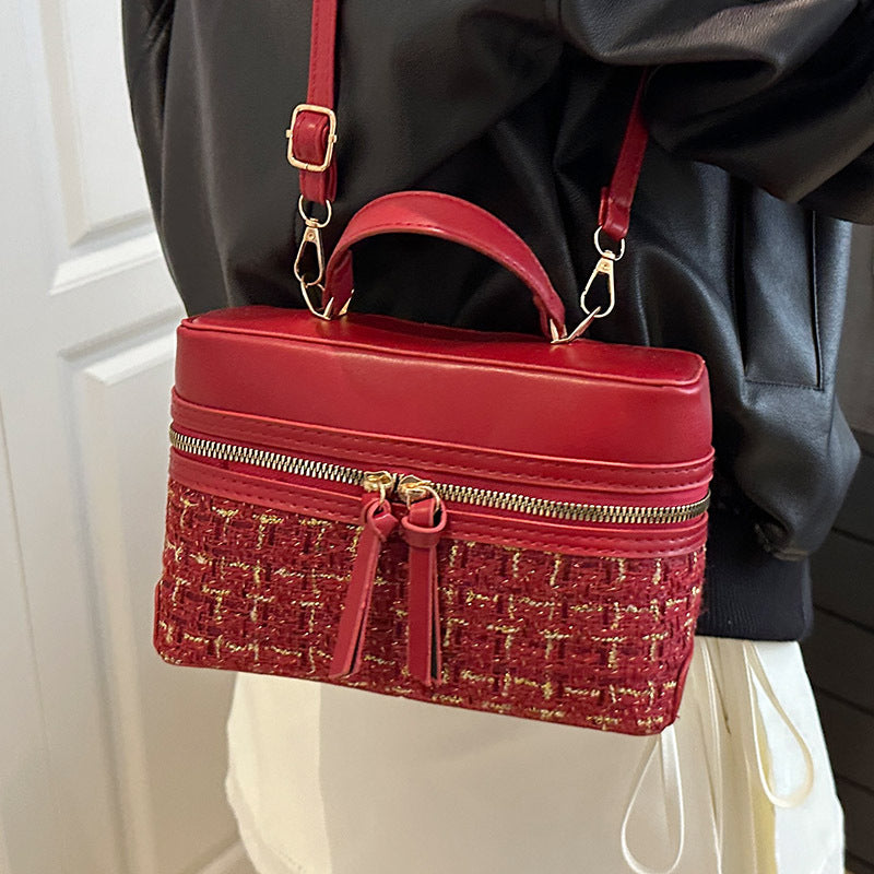 Classic Small PU Box Handbag – Casual Plaid Shoulder Crossbody Bag for Women