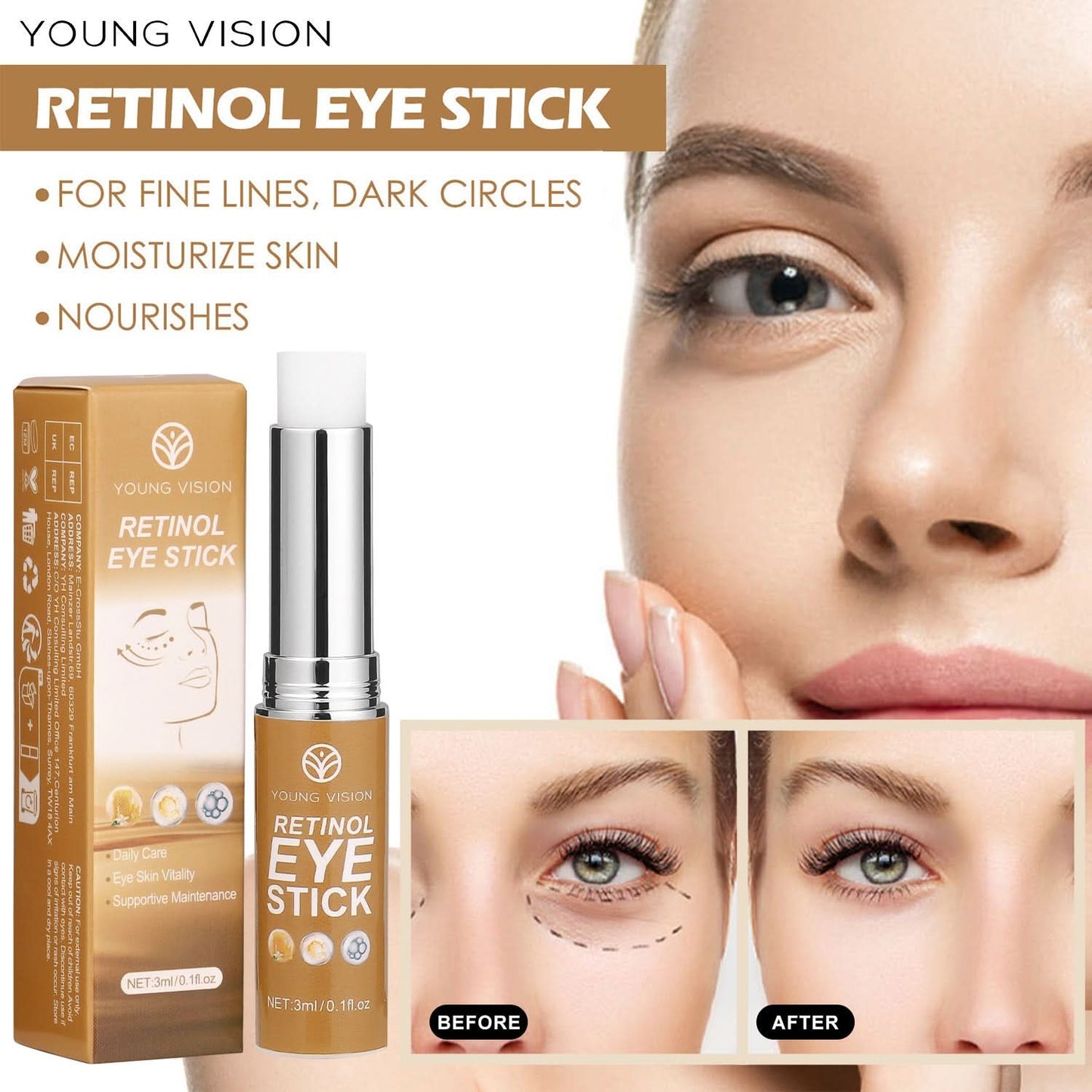 YOUNG VISION Retinol Eye Cream Stick – Reduces Dark Circles, Eye Bags & Fine Lines