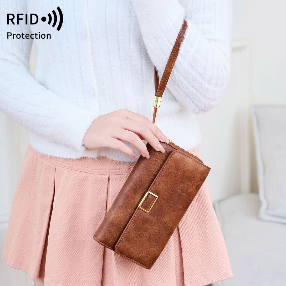 Women's RFID Blocking PU Leather Tri-Fold Wallet – Retro Clutch Bag
