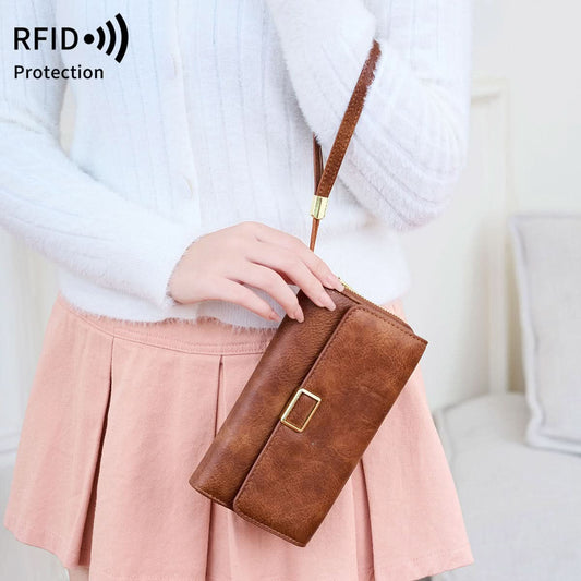 Women's RFID Blocking PU Leather Tri-Fold Wallet – Retro Clutch Bag
