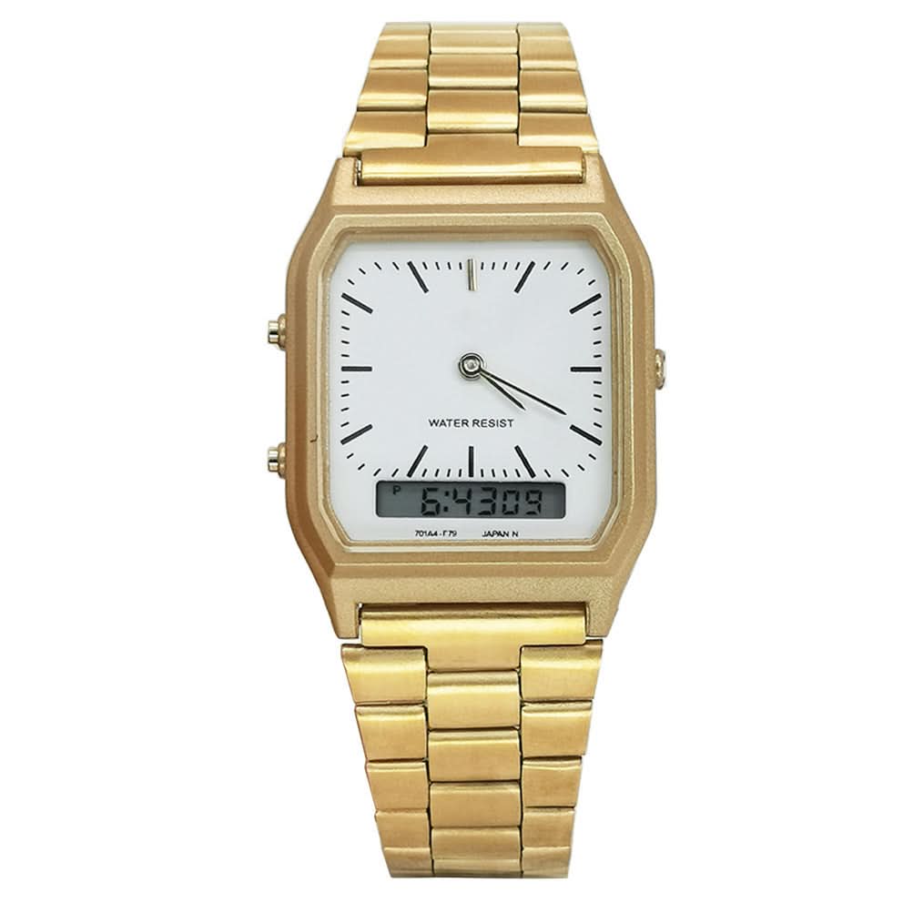 Men’s Classic Retro Golden Electronic Watch with Steel Band