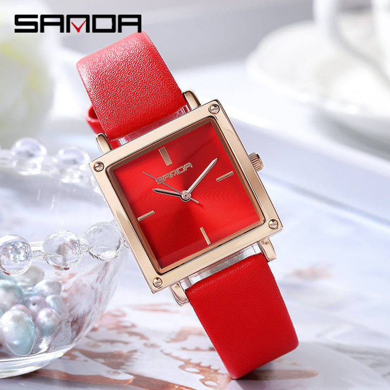 Sanda Women’s Leather Quartz Watch – Waterproof Small Dial Casual Fashion Watch