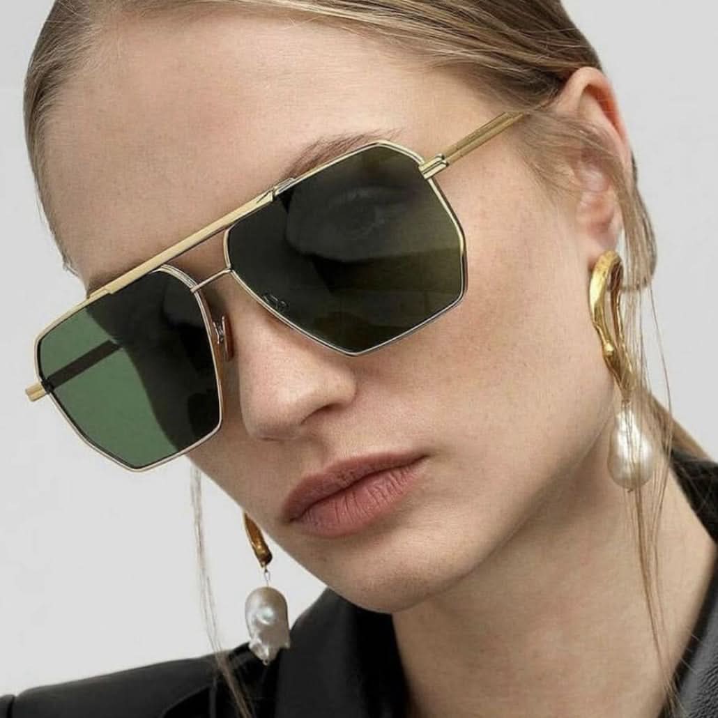 Double-Beam Pilot Sunglasses – UV400 Protection, Retro Polygonal Style