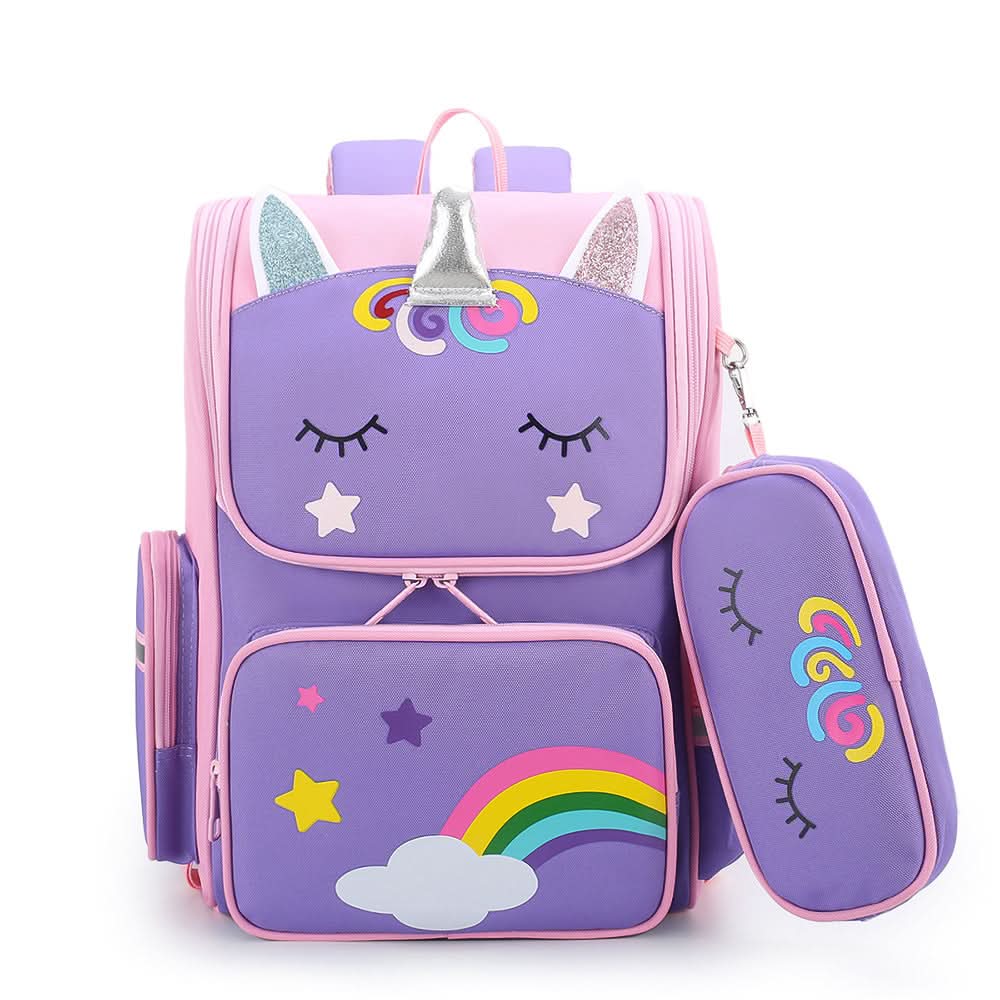 Girls' Unicorn Backpack – School Bag with Matching Pencil Case