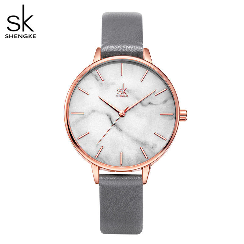 SK Women’s Quartz Watch – Marble Pattern Dial, Thin Strap, 30M Waterproof