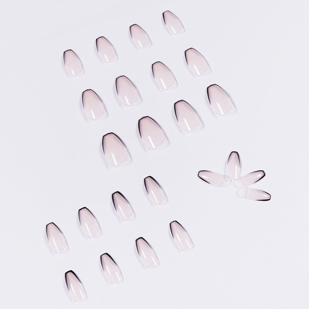 Nude Black French Tip Coffin Press-On Nails – Long, Minimalist Glue-On Set