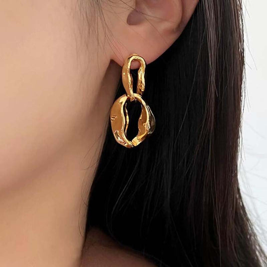 Gold Geometric Hoop Earrings – Minimalist Copper Round Jewelry for Women