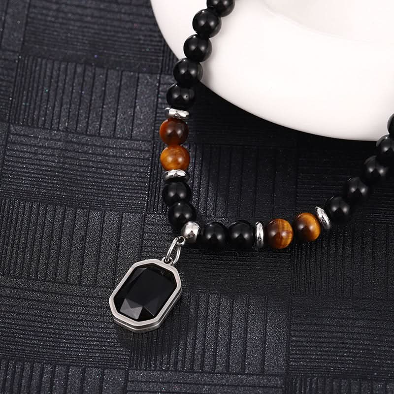 Men’s Black Tiger Eye Beaded Necklace – Gemstone Pendant