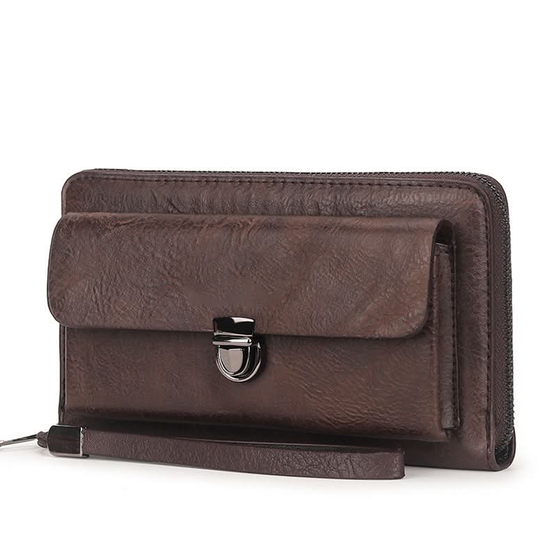 Men’s PU Leather Long Wallet – Multi-Card Clutch with Zipper & Phone Slot