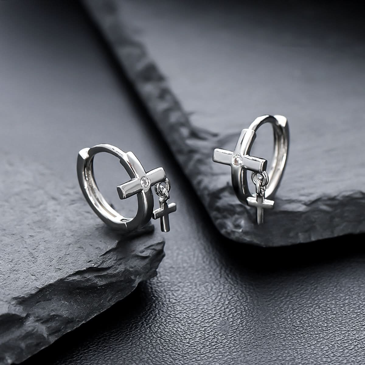 Men’s Trendy Double Cross Earrings – Stylish & Versatile Design