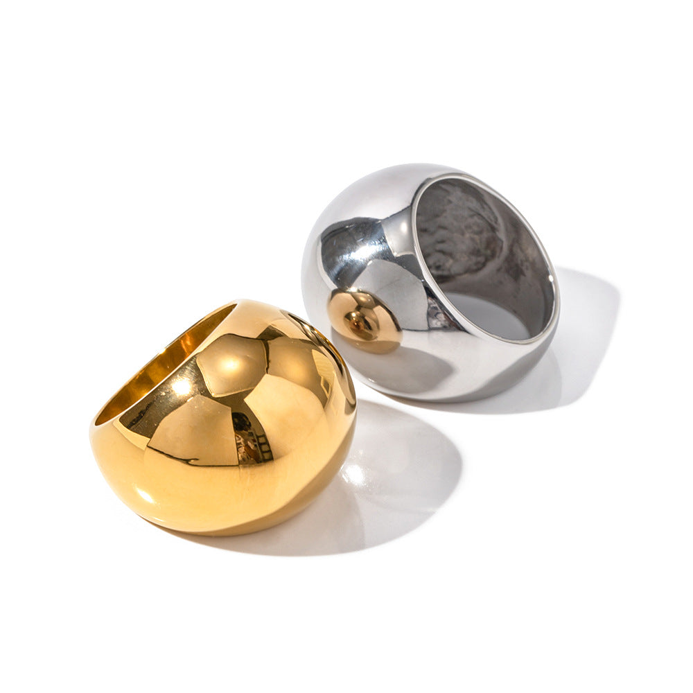 Trendy Gold & Silver Stainless Steel Dome Ring – Bold Adjustable Statement Jewelry