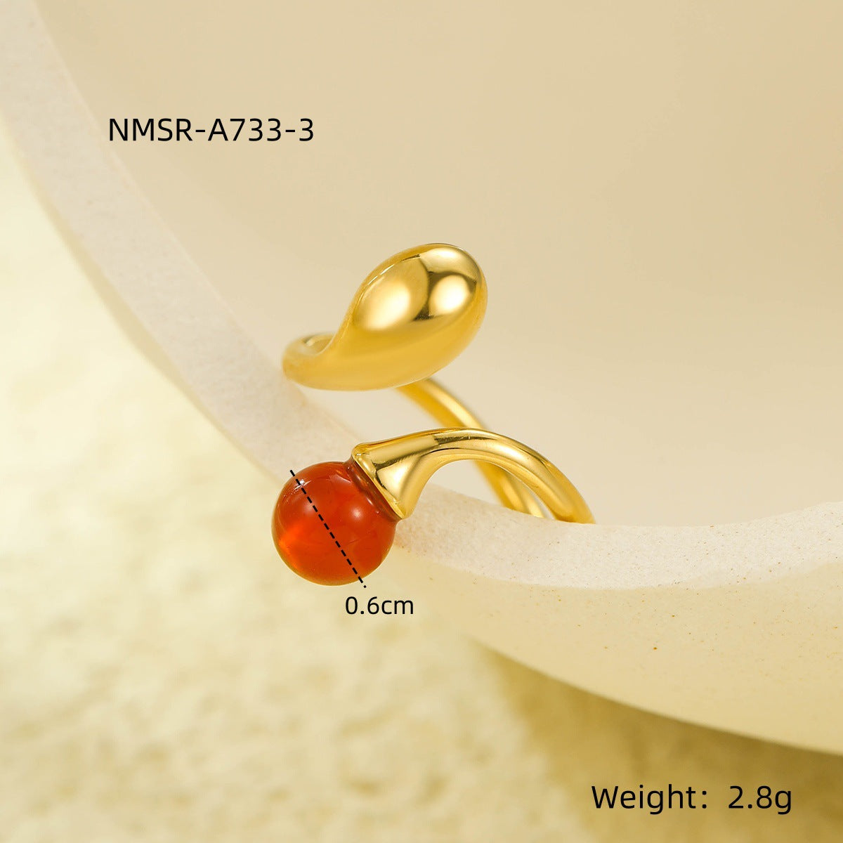 Gold Geometric Stone Ring – Irregular Stainless Steel Open Ring for Women