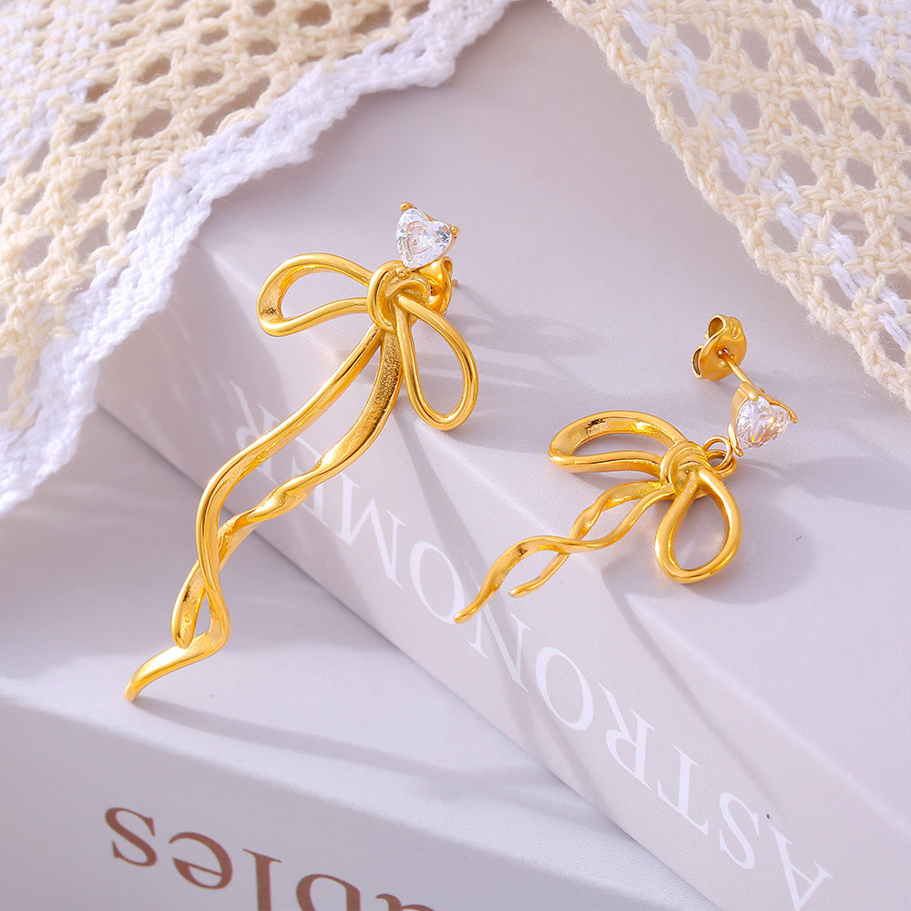 Zircon Bow Earrings for Women – Titanium Steel | Trendy Statement Jewelry