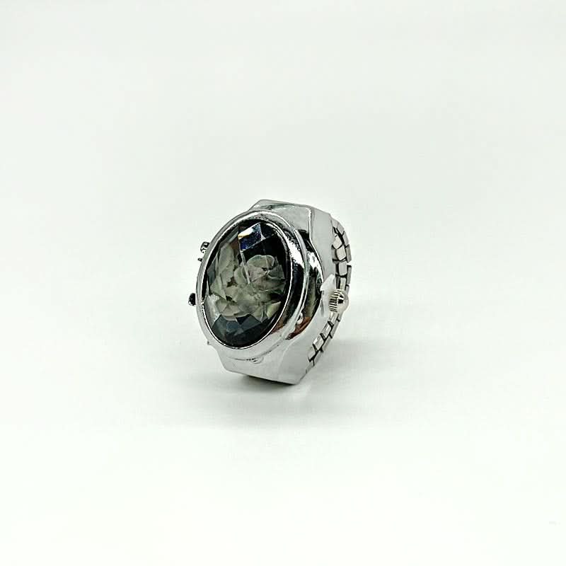 Women's Crystal Cover Ring Watch – Elegant Oval Quartz Finger Watch