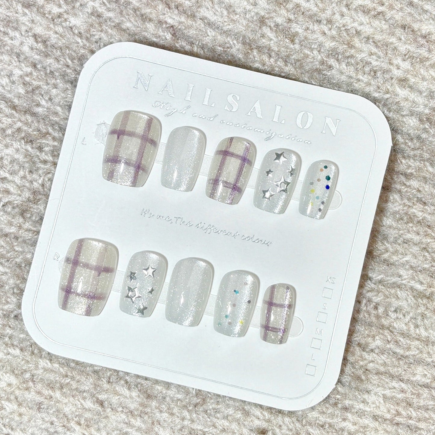 Chic Geometric Short Press-On Nails – Silver Stars & Glitter False Nails